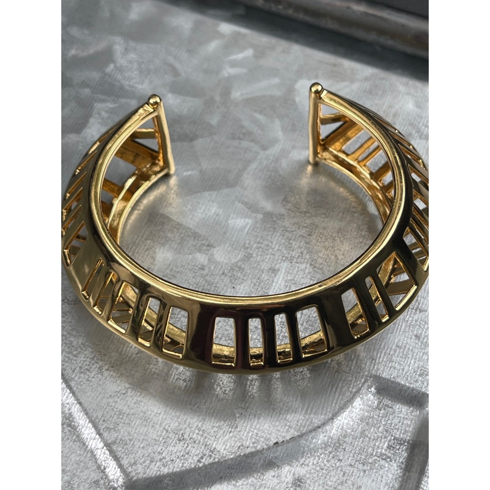 Nest Jewelry Gold Tone Architectural Open Work Cage Cuff Bracelet Statement